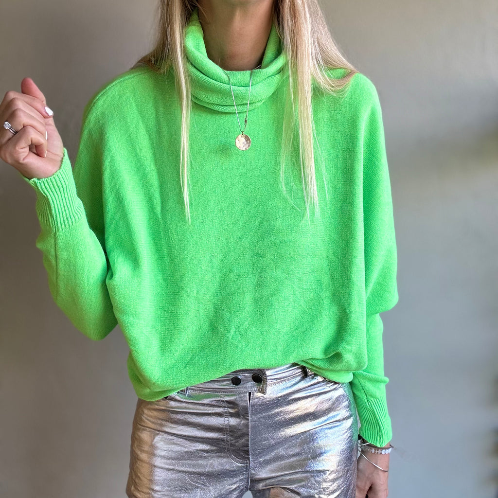 Lime green polo neck jumper hotsell