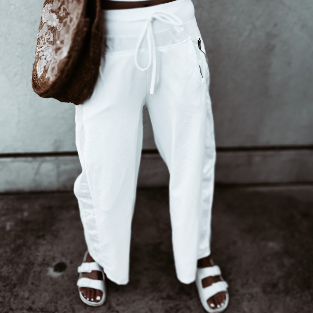 White linen joggers hot sale