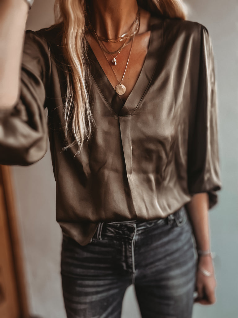 Khaki satin hot sale blouse