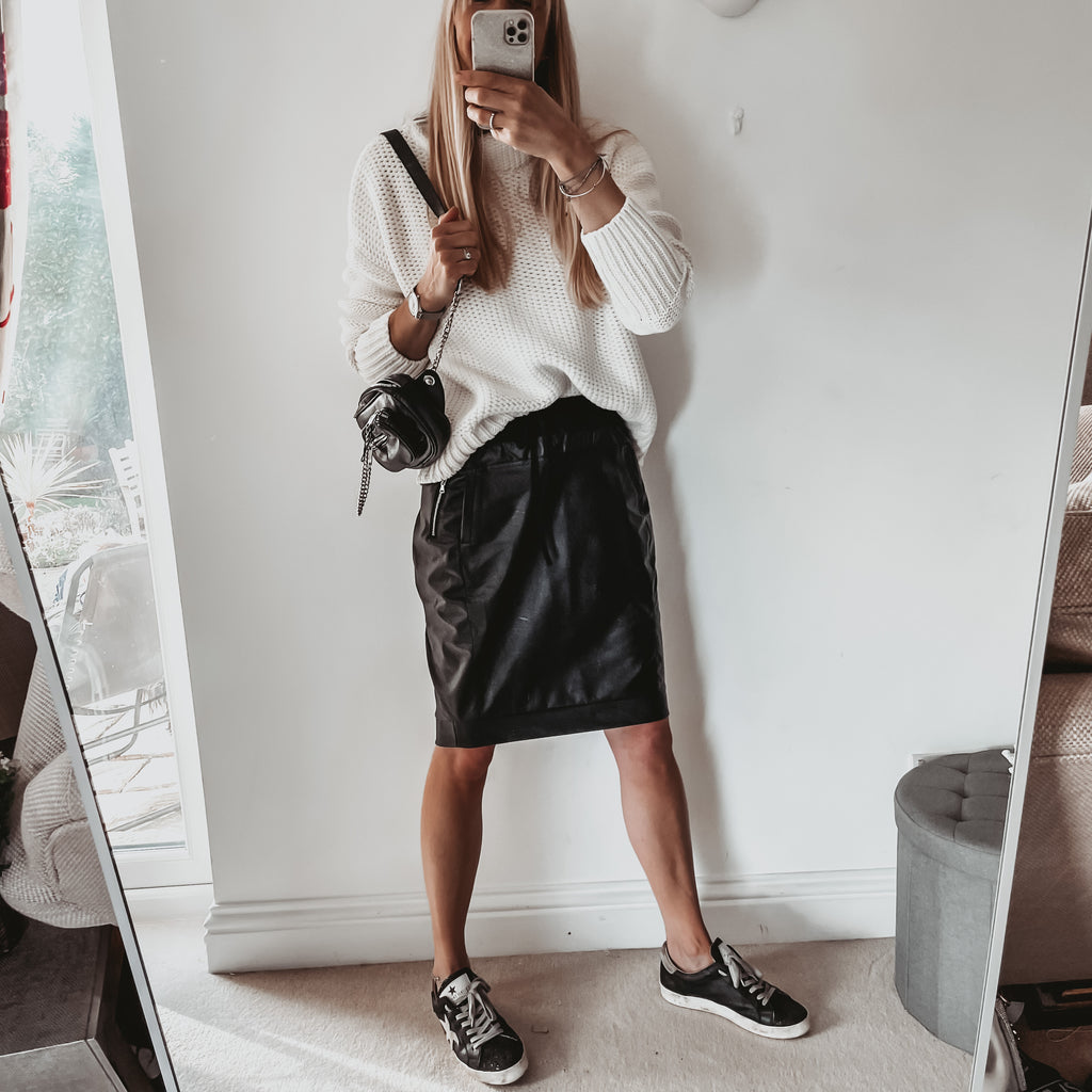 Leather skirt 2025 with trainers