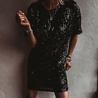 Relaxed Black Sequin slip dress *NEW*