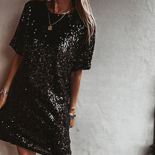 Relaxed Black Sequin slip dress *NEW*