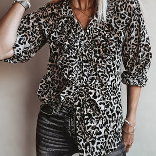 Dark Leopard ruffle Blouse *NEW*