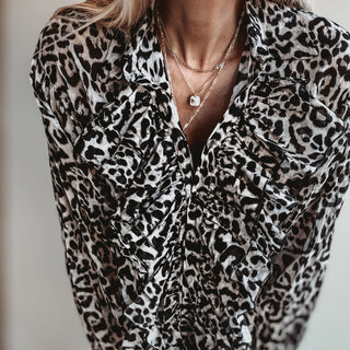 Leopard ruffle stripe Blouse *NEW*