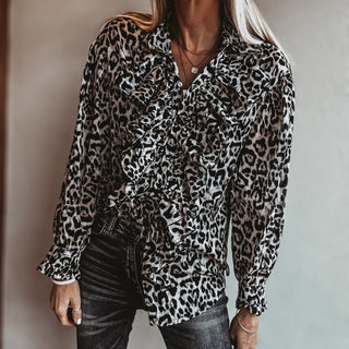 Leopard ruffle stripe Blouse *NEW*