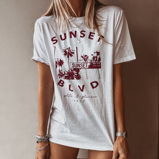 Sunset blvd tee MAROON *boyfriend fit*