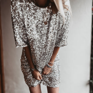 Relaxed Silver Sequin slip dress *NEW*