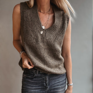 Fedora KHAKI knitted V tank *NEW*