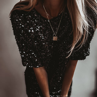 Relaxed Black Sequin slip dress *NEW*