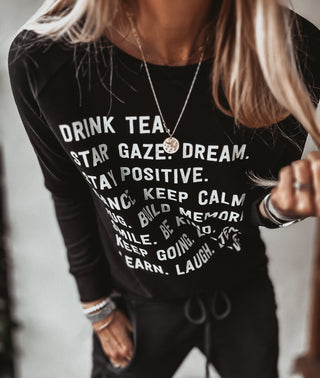 DRINK TEA black sweatshirt *relaxed style* NEW