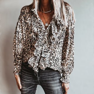 Light Leopard ruffle Blouse *NEW*