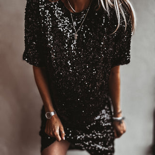 Relaxed Black Sequin slip dress *NEW*