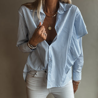 Asymmetic ruffle stripe Blouse