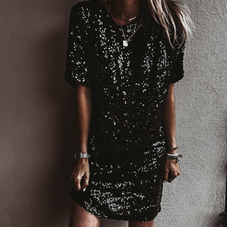 Relaxed Black Sequin slip dress *NEW*