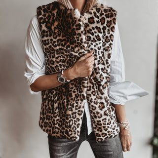 Faux fur leopard gilet