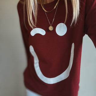 Burgundy & white SMILEY sweatshirt *relaxed style* *NEW*