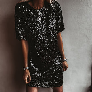 Relaxed Black Sequin slip dress *NEW*