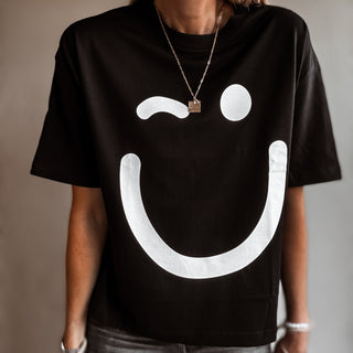 BLACK smiley t shirt *relaxed style* NEW