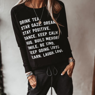 DRINK TEA black sweatshirt *relaxed style* NEW