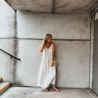 Athena strappy satin VINTAGE WHITE dress