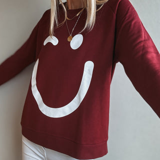 Burgundy & white SMILEY sweatshirt *relaxed style*