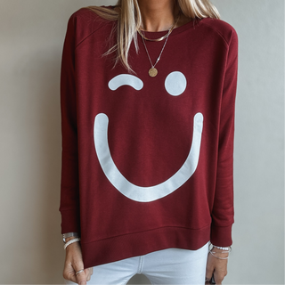 Burgundy & white SMILEY sweatshirt *relaxed style*