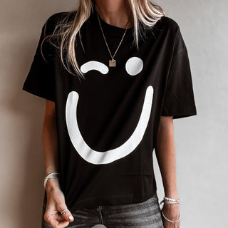 BLACK smiley t shirt *relaxed style* NEW