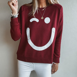 Burgundy & white SMILEY sweatshirt *relaxed style* *NEW*