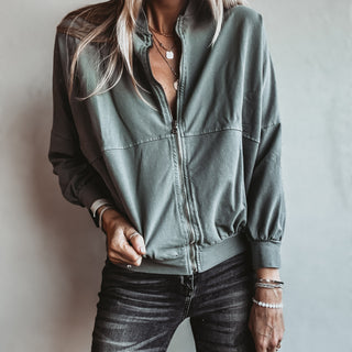 Ultimate zip through LIGHT OLIVE sweat bomber *NEW*