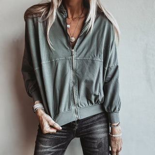 Ultimate zip through LIGHT OLIVE sweat bomber *NEW*