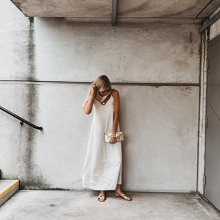 Athena strappy satin VINTAGE WHITE dress