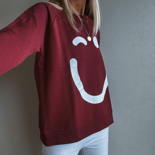 Burgundy & white SMILEY sweatshirt *relaxed style* *NEW*