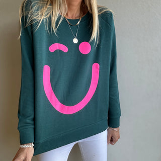 Green & neon pink sweatshirt *relaxed style*