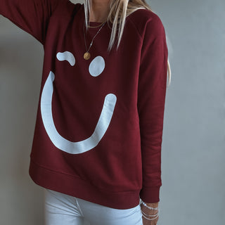 Burgundy & white SMILEY sweatshirt *relaxed style*