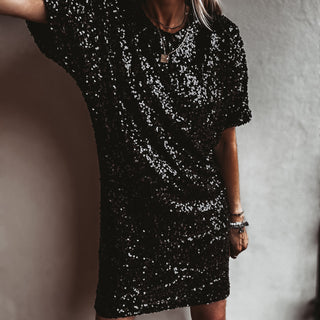 Relaxed Black Sequin slip dress *NEW*