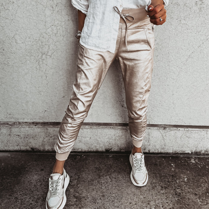 Full faux leather CHAMPAGNE GOLD ULTIMATE joggers