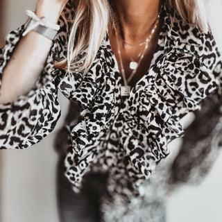 Leopard ruffle stripe Blouse *NEW*