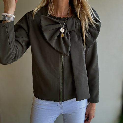 Statement Bow biker KHAKI blazer *NEW*