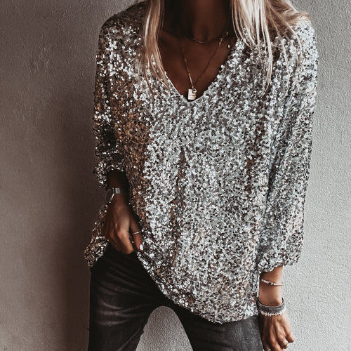 Relaxed Silver Sequin top *NEW*