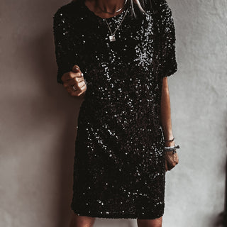 Relaxed Black Sequin slip dress *NEW*