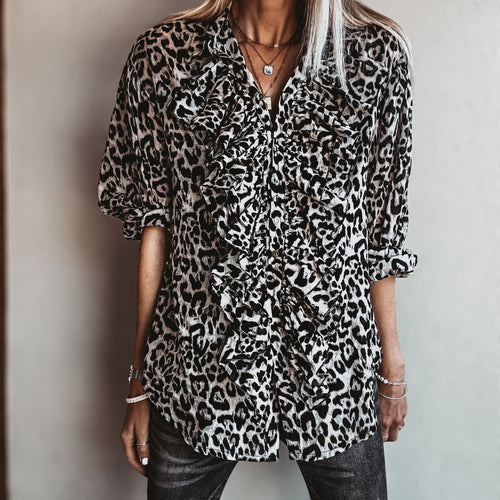 Dark Leopard ruffle Blouse *NEW*