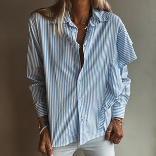 Asymmetic ruffle stripe Blouse