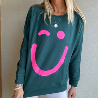 Green & neon pink sweatshirt *relaxed style*