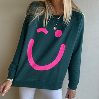 Green & neon pink sweatshirt *relaxed style*