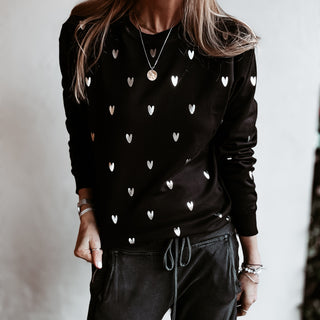 Glitter silver miniature HEARTS on black sweatshirt *NEW*