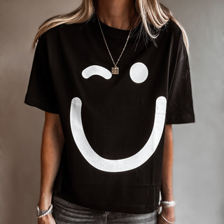 BLACK smiley t shirt *relaxed style* NEW