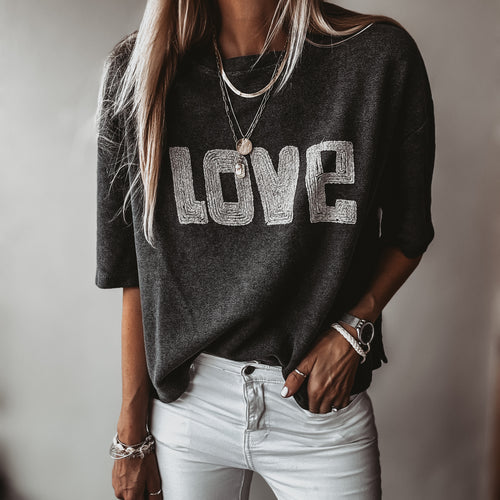 Charcoal vintage short sleeved LOVE sweatshirt  *NEW*