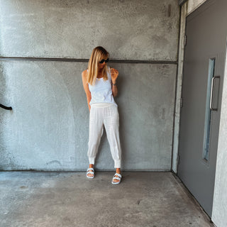 Napoli VINTAGE WHITE satin harem joggers