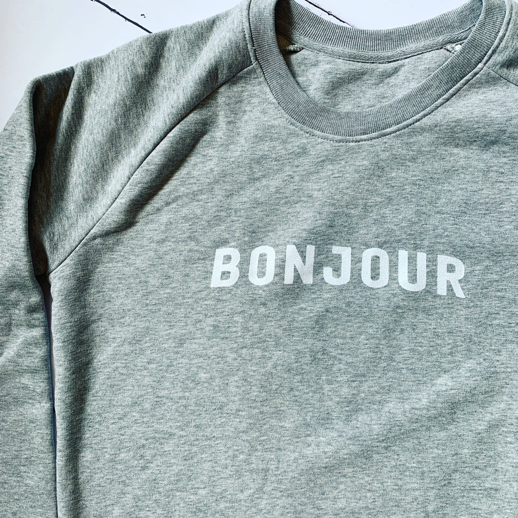 Bonjour on grey sweatshirt (medium uk 12)