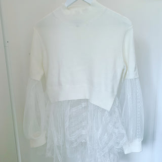 Cream tulle ruffle high neck top *sample*